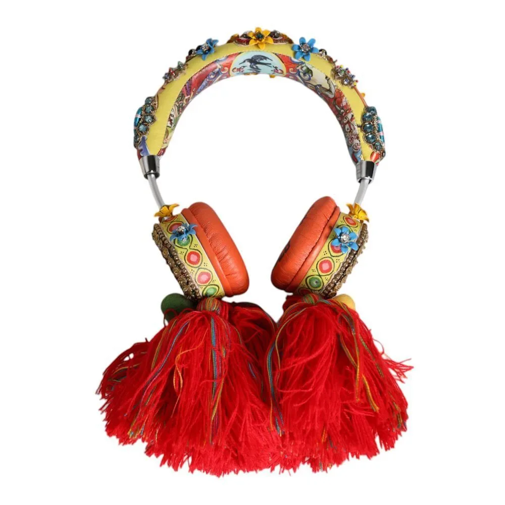 Dolce & Gabbana Multicolor Whimsical Tasseled Crystal Headset Headphones Womens - Picture 2 of 9